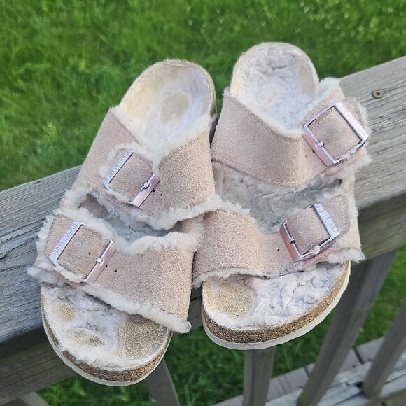 irkenstock Arizona Shearling Sandals Suede Taupe 41 - Picture 1 of 7